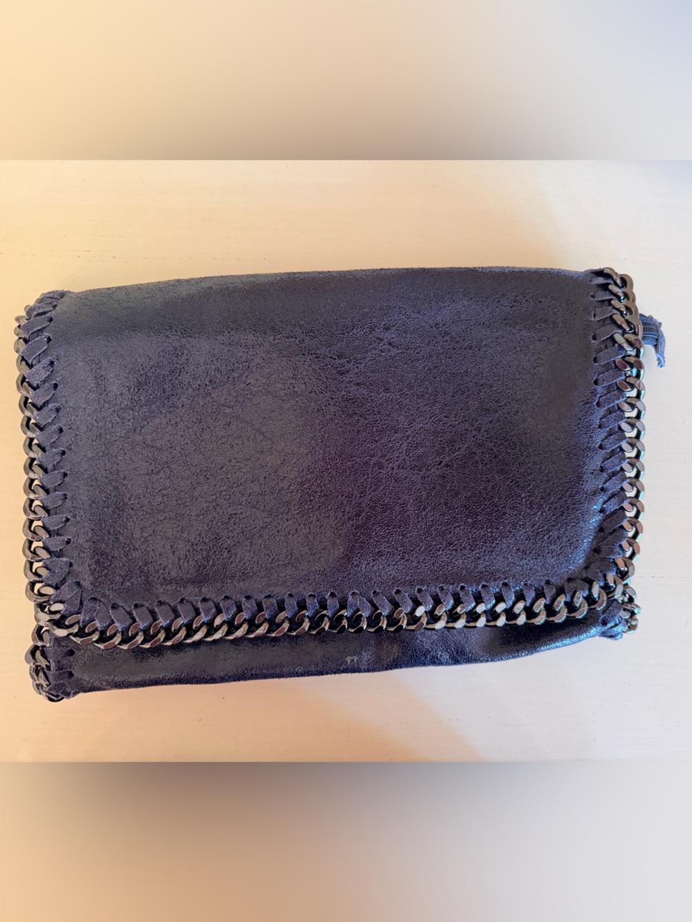 Navy Chain-Trim Shoulder Bag